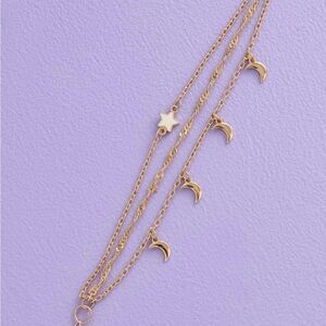 Gold Moon and Star Layered Necklace